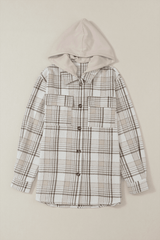 Plaid Removable Hood Button Up Shacket - Trendsi - Flyclothing LLC