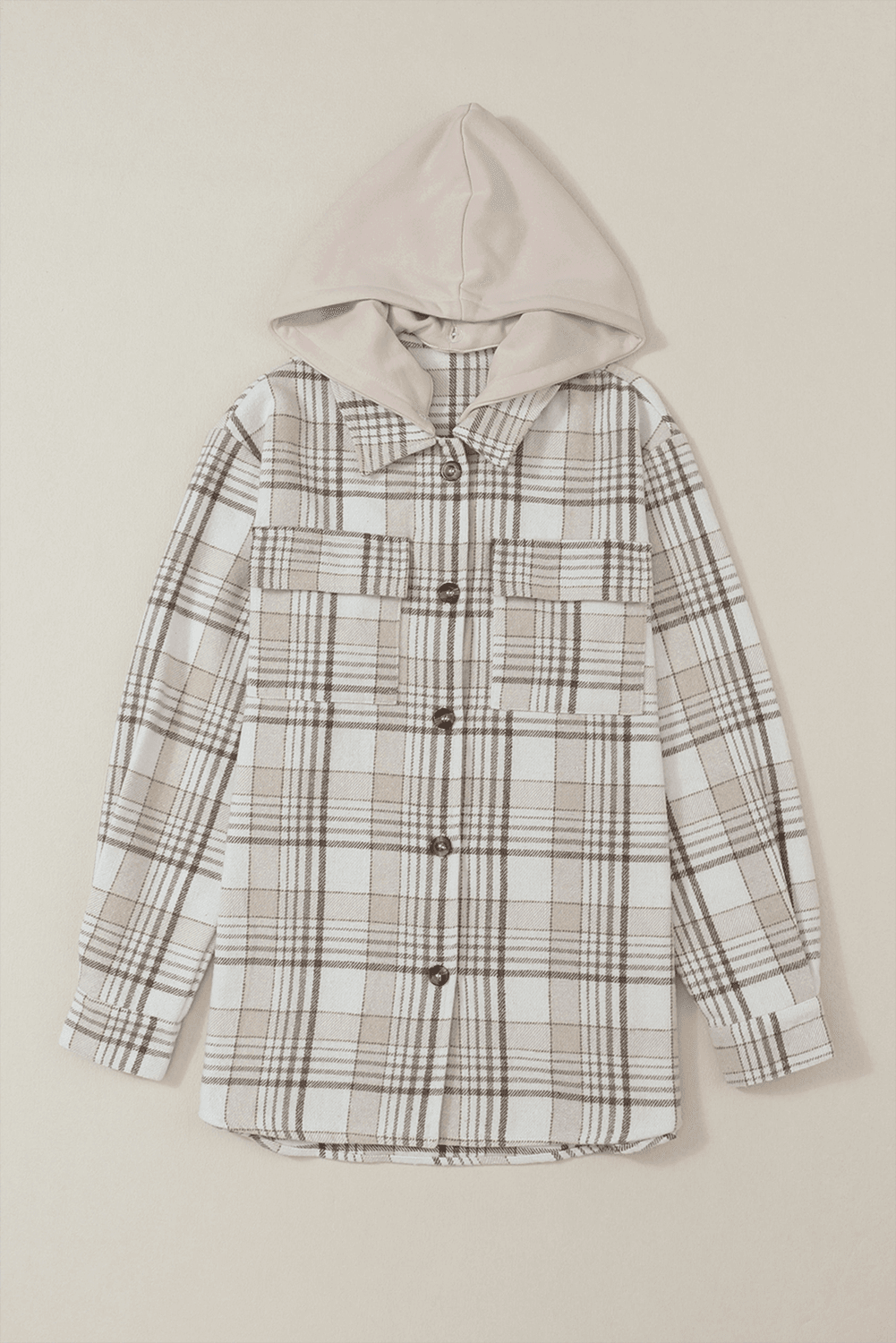 Plaid Removable Hood Button Up Shacket - Trendsi - Flyclothing LLC
