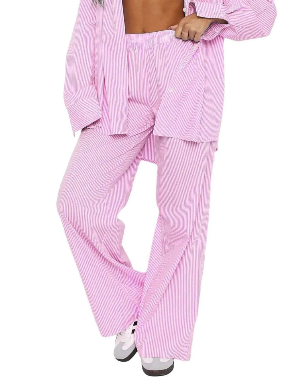 Pocketed Striped Wide Leg Pants - Trendsi - Flyclothing LLC