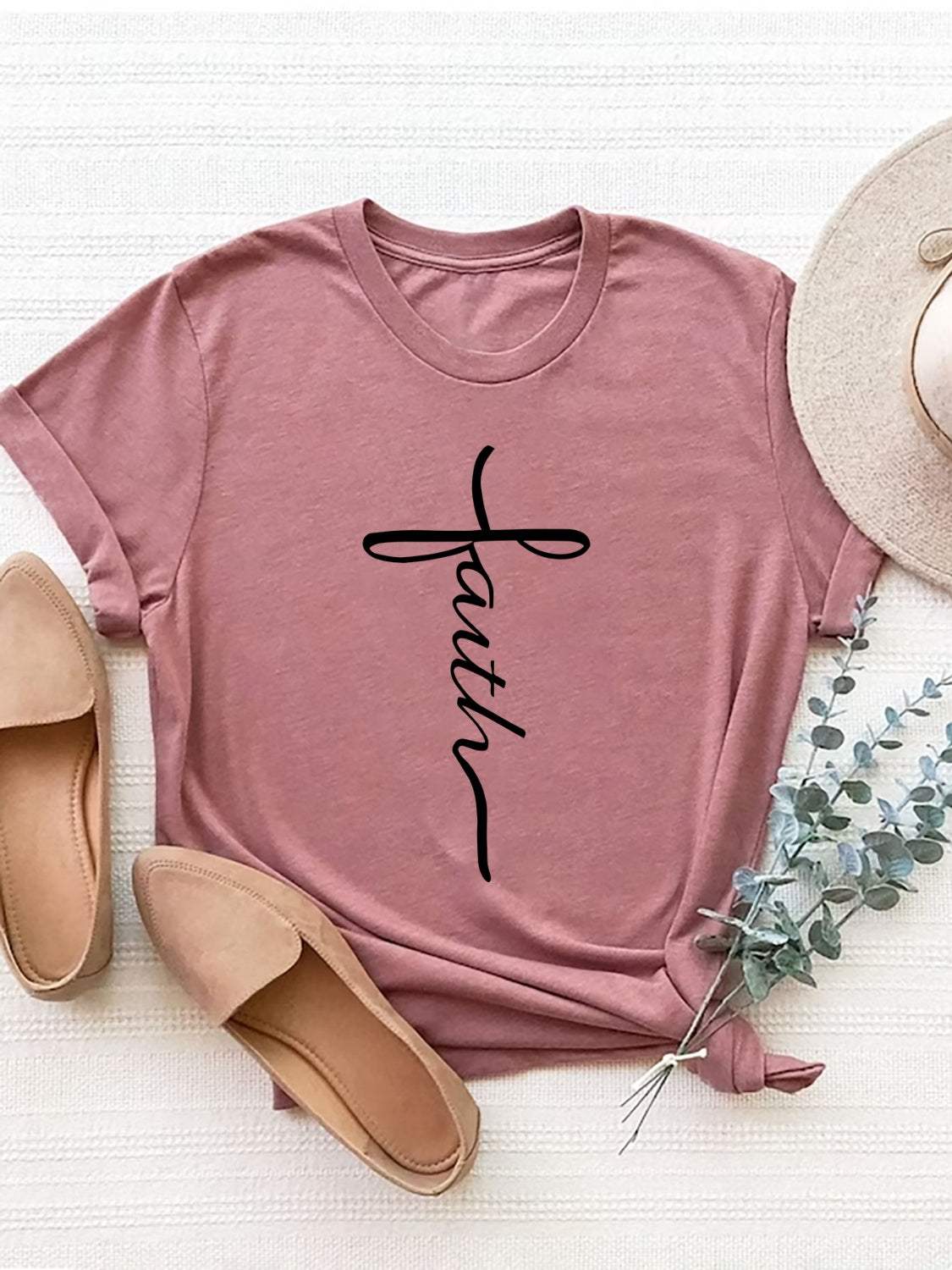Letter Graphic Round Neck Short Sleeve T-Shirt - Trendsi - Flyclothing LLC