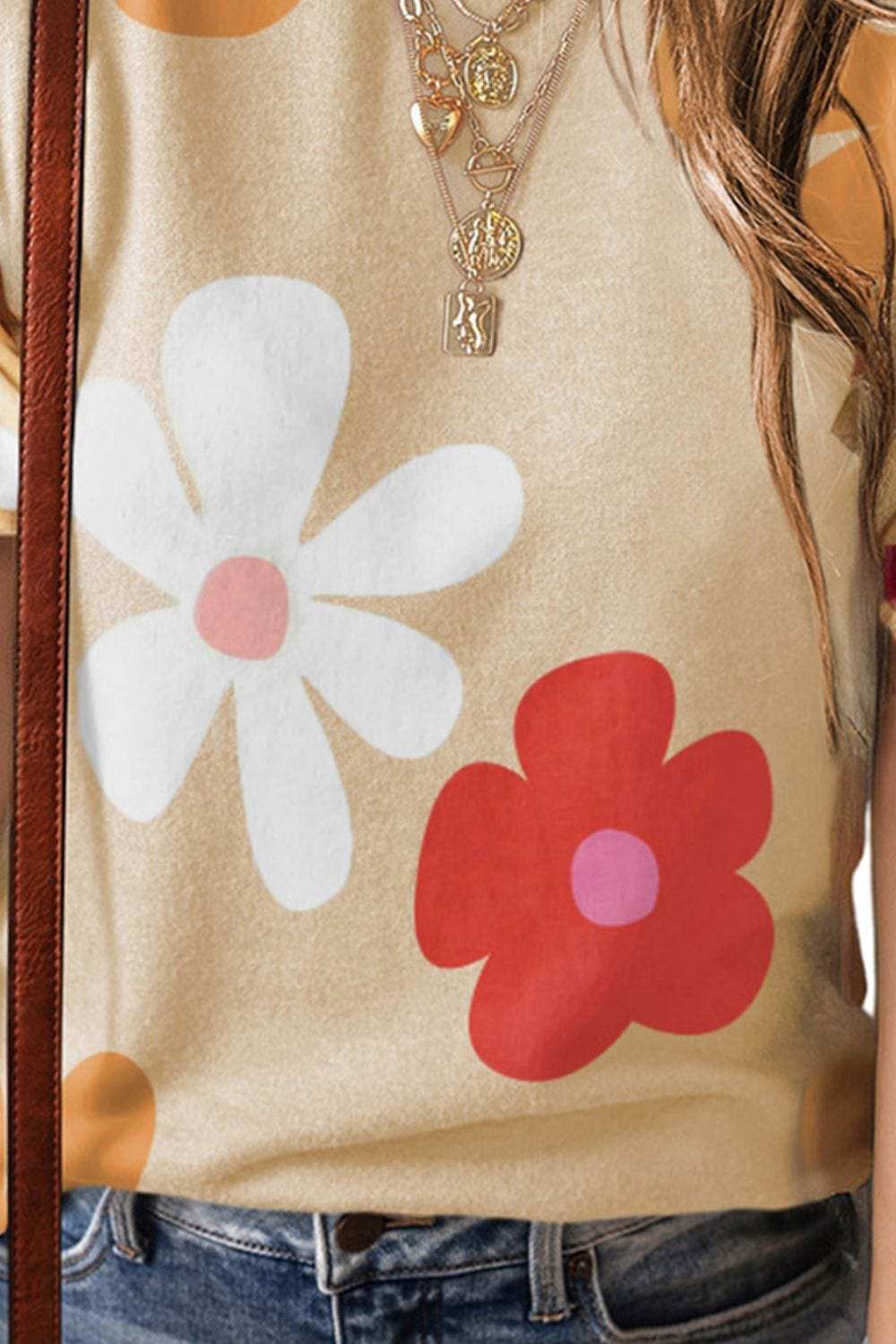 Flower Round Neck Short Sleeve Blouse - Trendsi - Flyclothing LLC