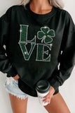 LOVE Rhinestone Clover Round Neck Sweatshirt - Trendsi - Flyclothing LLC