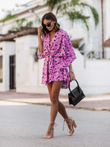Layered Printed Surplice Mini Dress - Trendsi - Flyclothing LLC