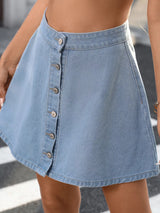 Button-Front A-Line Denim Skirt - Trendsi - Flyclothing LLC