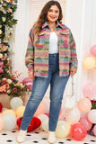 Plus Size Pocketed Printed Collared Neck Jacket - Trendsi - Flyclothing LLC
