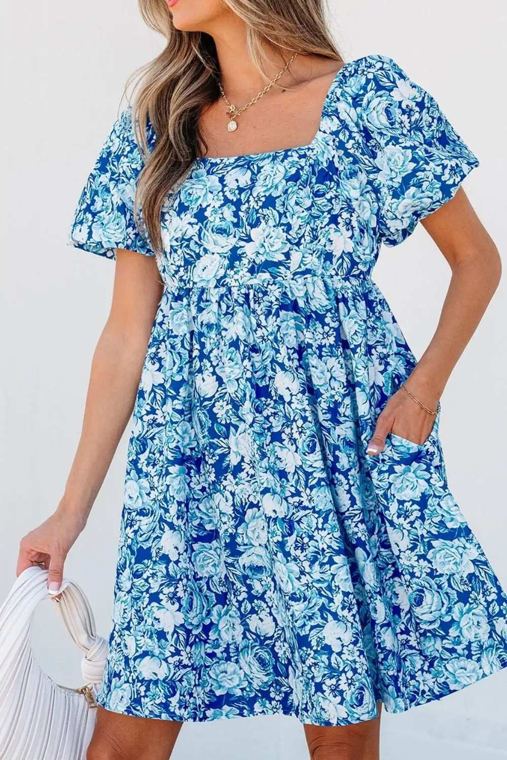 Floral Puff Sleeve Babydoll Mini Dress - Trendsi - Flyclothing LLC