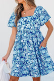 Floral Puff Sleeve Babydoll Mini Dress - Trendsi