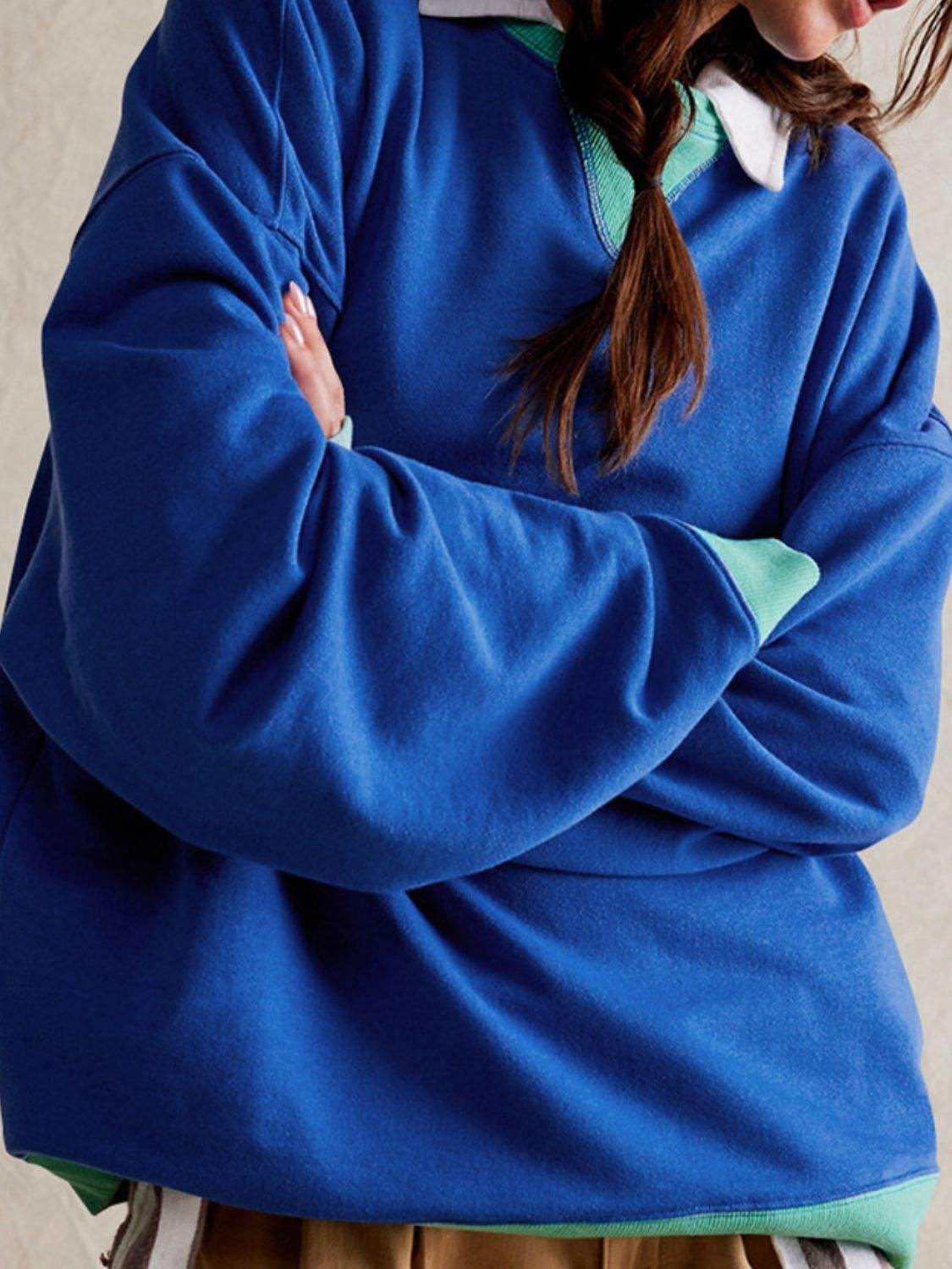 Contrast Dropped Shoulder Long Sleeve Sweatshirt - Trendsi - Flyclothing LLC