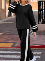 Contrast Trim Round Neck Top and Pants Set - Trendsi - Flyclothing LLC