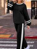 Contrast Trim Round Neck Top and Pants Set - Trendsi - Flyclothing LLC
