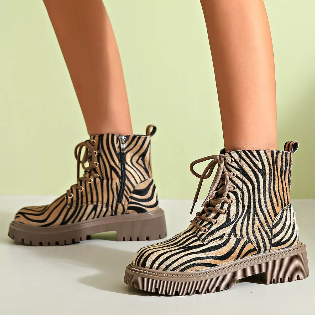 Animal Print Lace-Up Ankle Boots - Trendsi - Flyclothing LLC