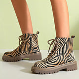 Animal Print Lace-Up Ankle Boots - Trendsi - Flyclothing LLC
