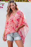 Floral V-Neck Three-Quarter Sleeve Blouse - Trendsi - Flyclothing LLC