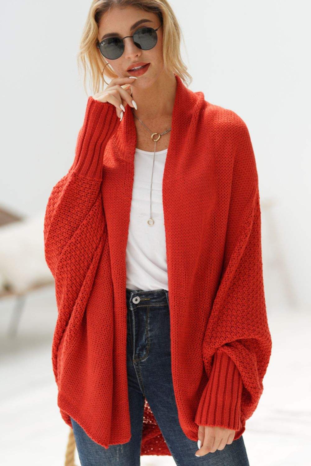 Open Front Batwing Sleeve Cardigan - Trendsi - Flyclothing LLC