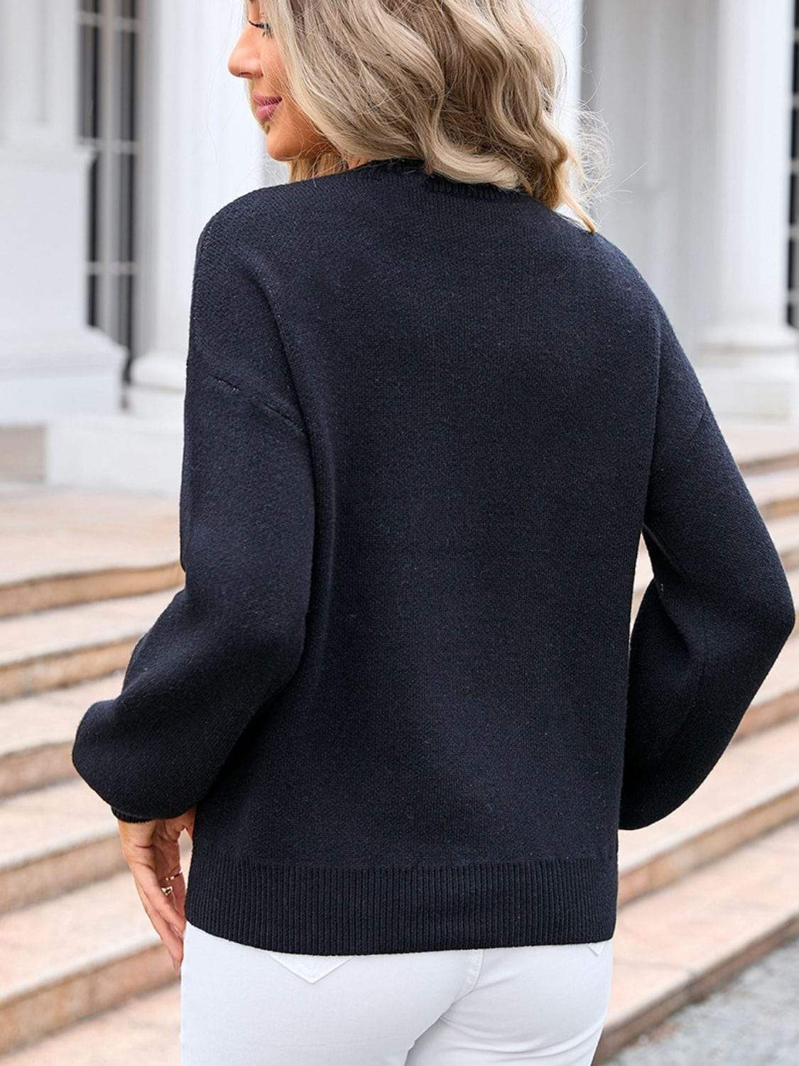 Bow Graphic Round Neck Long Sleeve Sweater - Trendsi - Flyclothing LLC