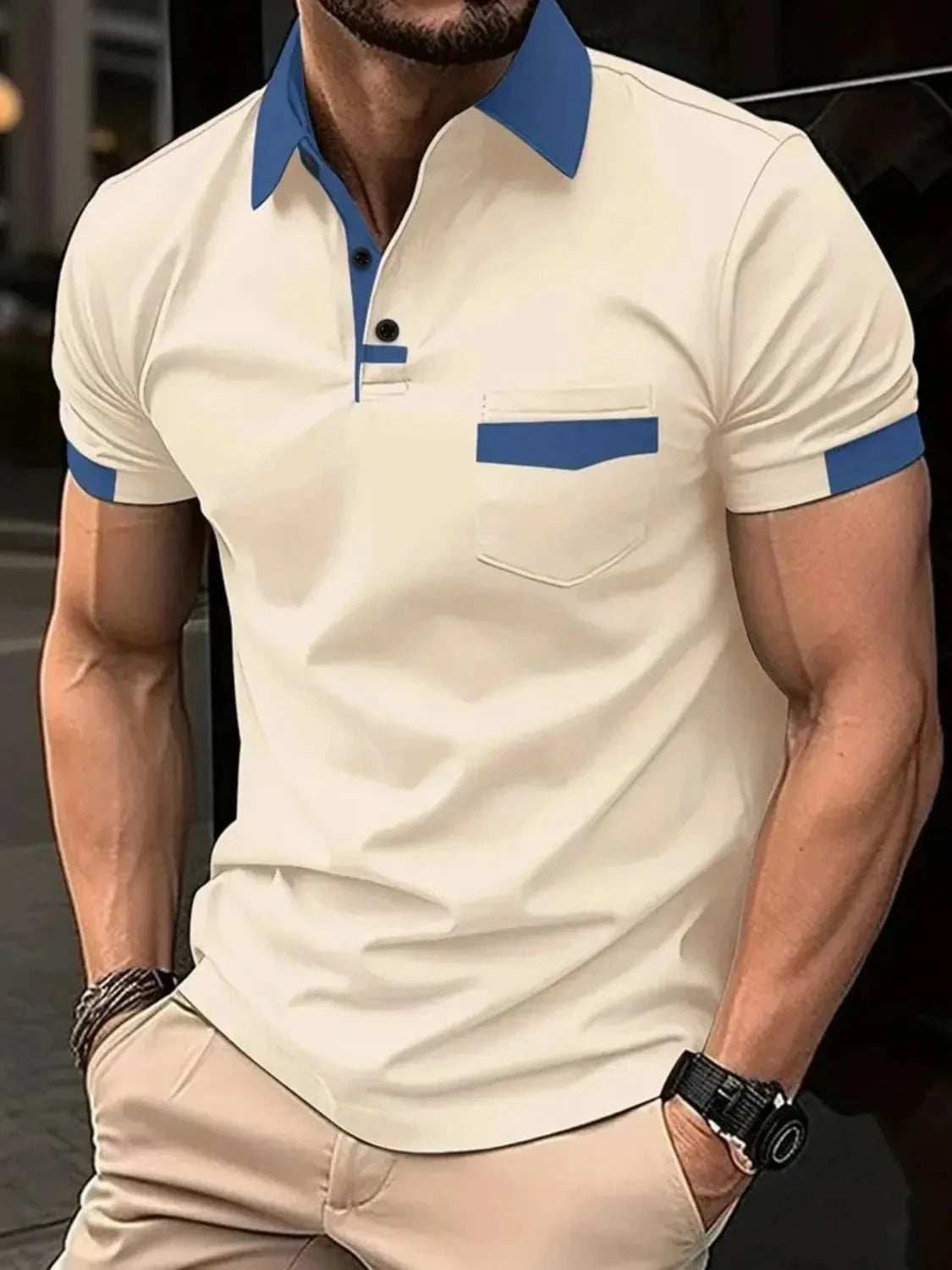 Men's Full Size Contrast Collared Neck Short Sleeve Polo Plus Size - Trendsi - Flyclothing LLC