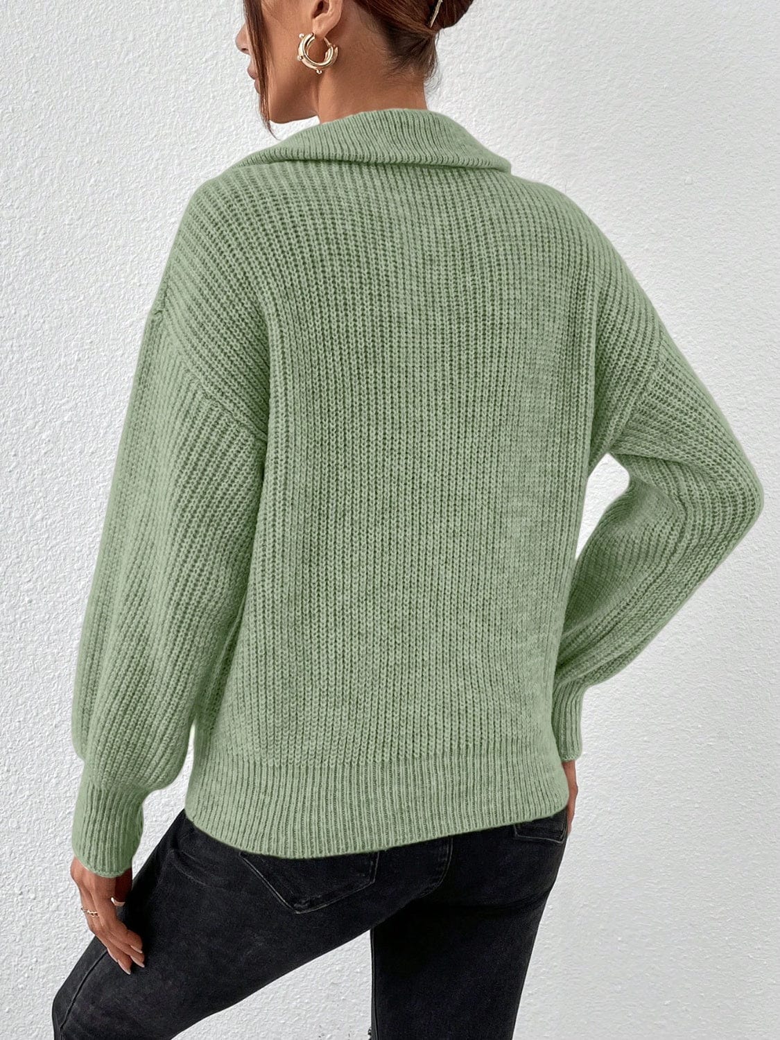 Honey Half Zip Dropped Shoulder Sweater - Trendsi