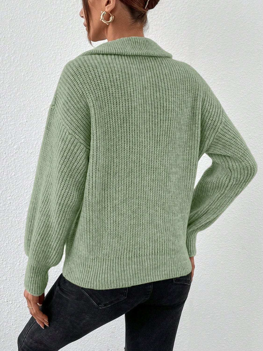 Honey Half Zip Dropped Shoulder Sweater - Trendsi - Flyclothing LLC