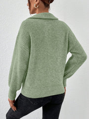 Honey Half Zip Dropped Shoulder Sweater - Trendsi