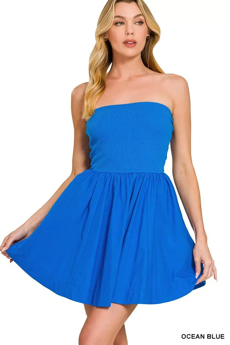 Zenana Combined Knit Tube Top Flare Mini Dress - Trendsi - Flyclothing LLC