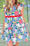 Ruffled Printed Cap Sleeve Mini Dress - Trendsi - Flyclothing LLC