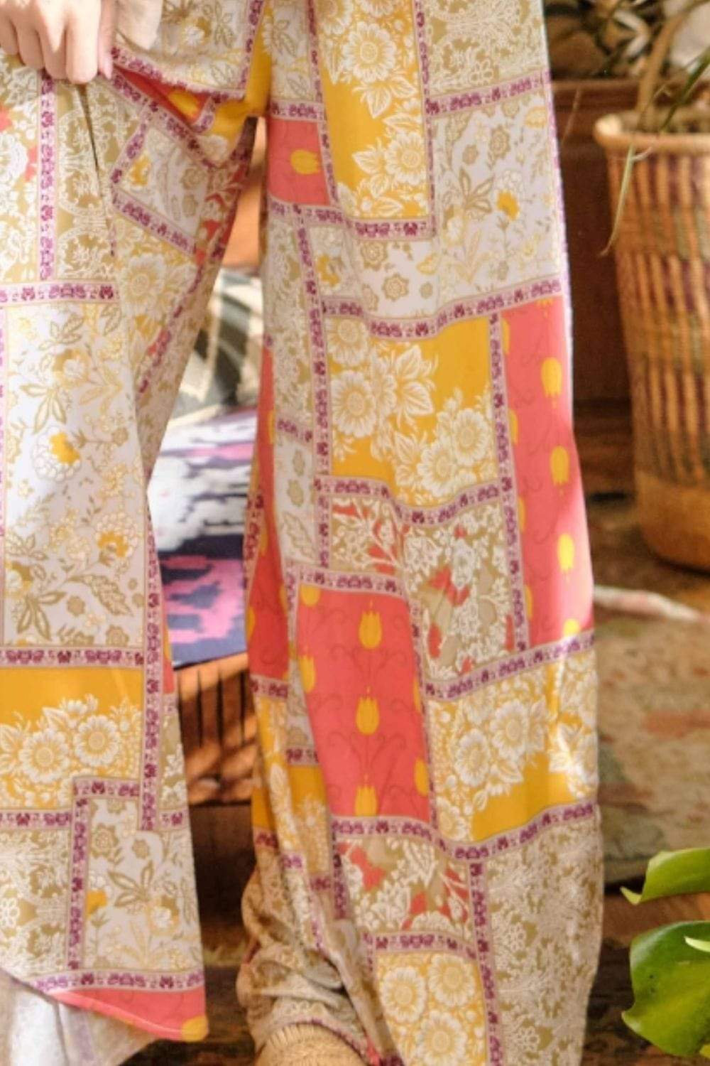 And The Why Printed Smocking Waist Side Slit Wide Leg Pants - Trendsi - Flyclothing LLC