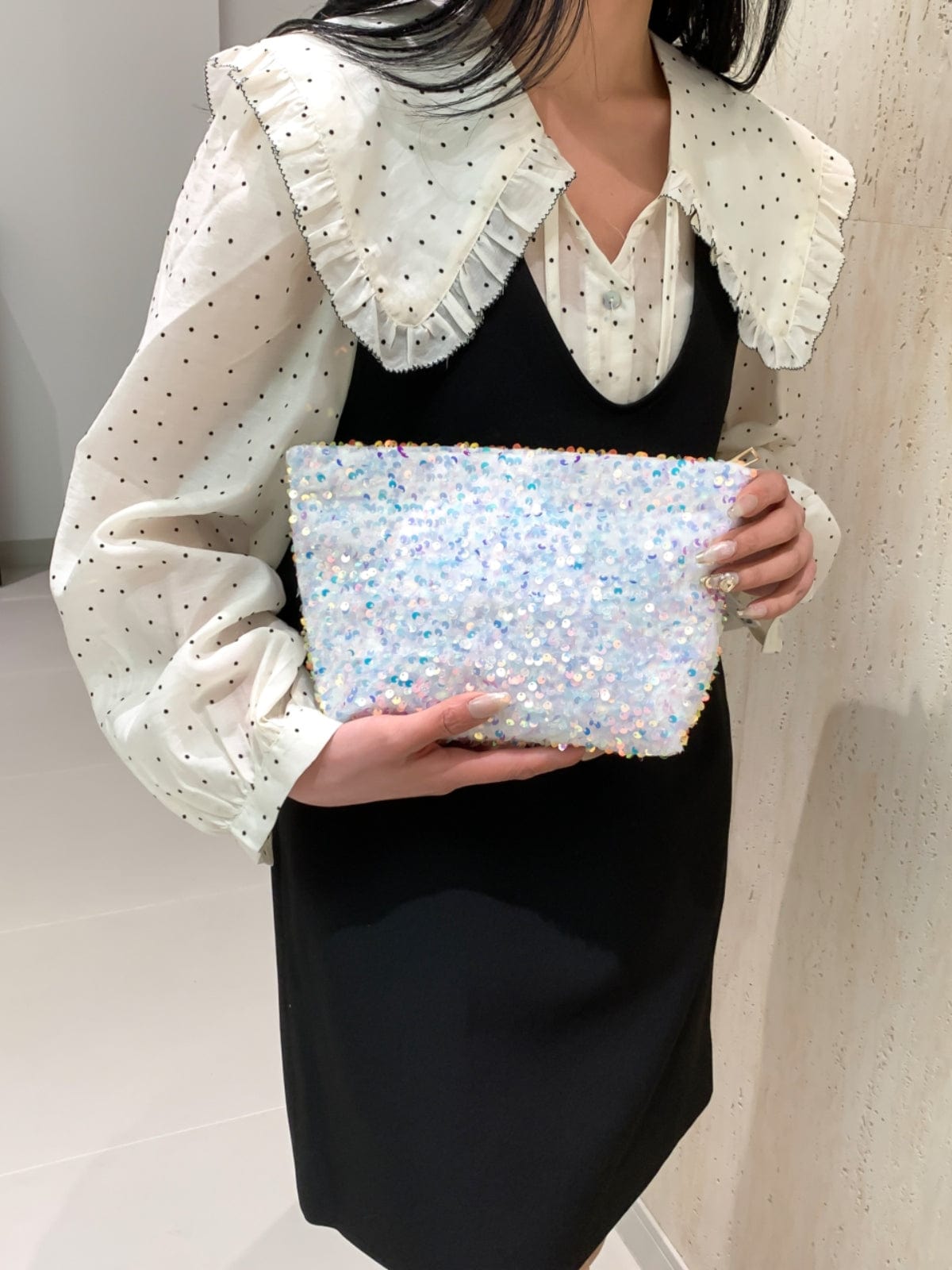 Sequin Clutch with Zipper - Trendsi