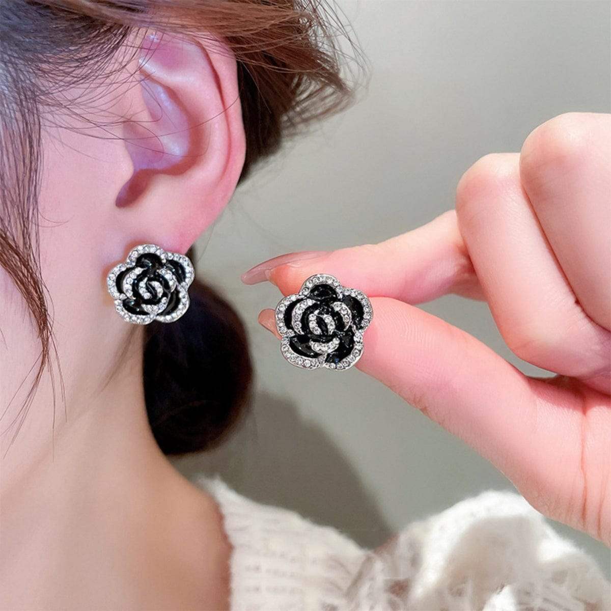 Copper Rhinestone Flower Earrings - Trendsi - Flyclothing LLC
