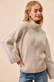 BiBi Two Tone Rib Texured Knit Collared Top with Zip Up - Trendsi - Flyclothing LLC