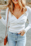 Crisscross V Neck Long Sleeve Knit Top - Trendsi