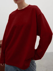 Round Neck Dropped Shoulder Long Sleeve T-Shirt - Trendsi