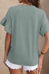 Round Neck Flounce Sleeve Blouse - Trendsi - Flyclothing LLC