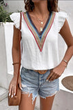 Full Size Ruffled V-Neck Cap Sleeve Blouse - Trendsi