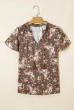 Floral Print Tassel Tie Split Neck Short Sleeve Blouse - Trendsi