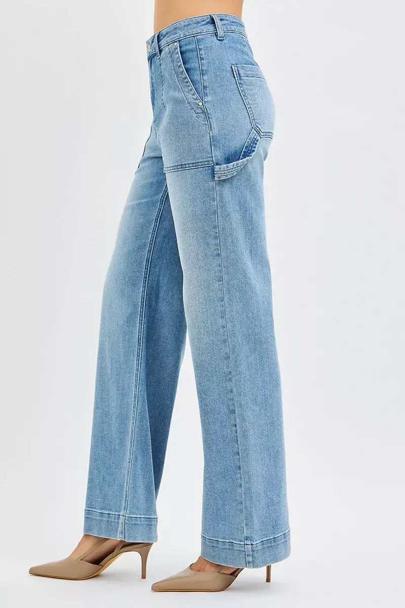 RISEN Full Size High Rise Straight Leg Jeans with Front Pockets Plus Size - Trendsi - Flyclothing LLC