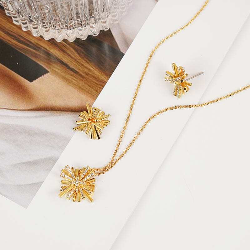 Starburst Gold-Plated Earrings and Necklace Set - Trendsi - Flyclothing LLC
