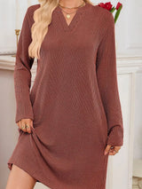 Casual Ribbed Knit Long Sleeve Dress - Trendsi - Flyclothing LLC