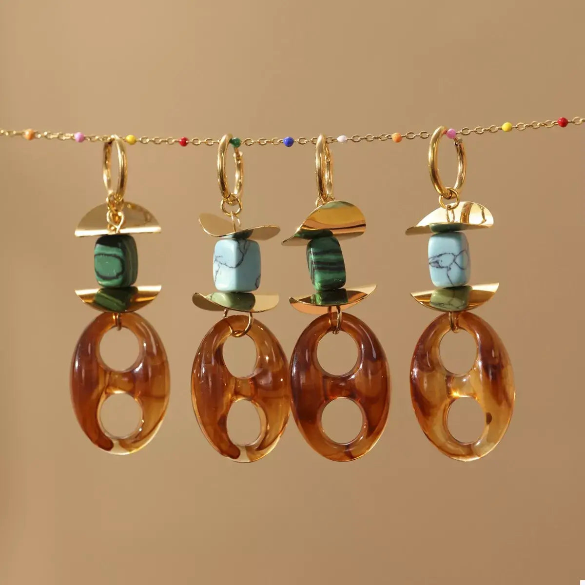 Turquoise Resin Geometric Drop Earrings - Trendsi - Flyclothing LLC