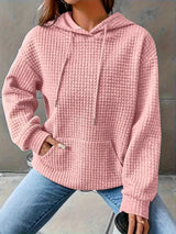 Textured Knit Drawstring Hoodie - Trendsi - Flyclothing LLC