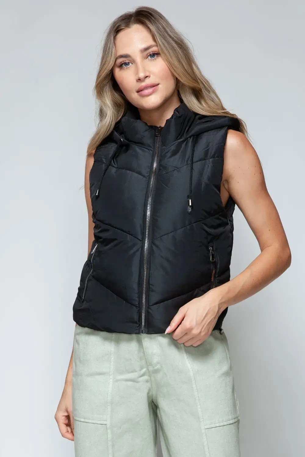 Snobbish Zip Up Quilted Hooded Vest - Trendsi - Flyclothing LLC