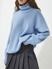 Ribbed Detail Turtleneck Dropped Shoulder Sweater - Trendsi
