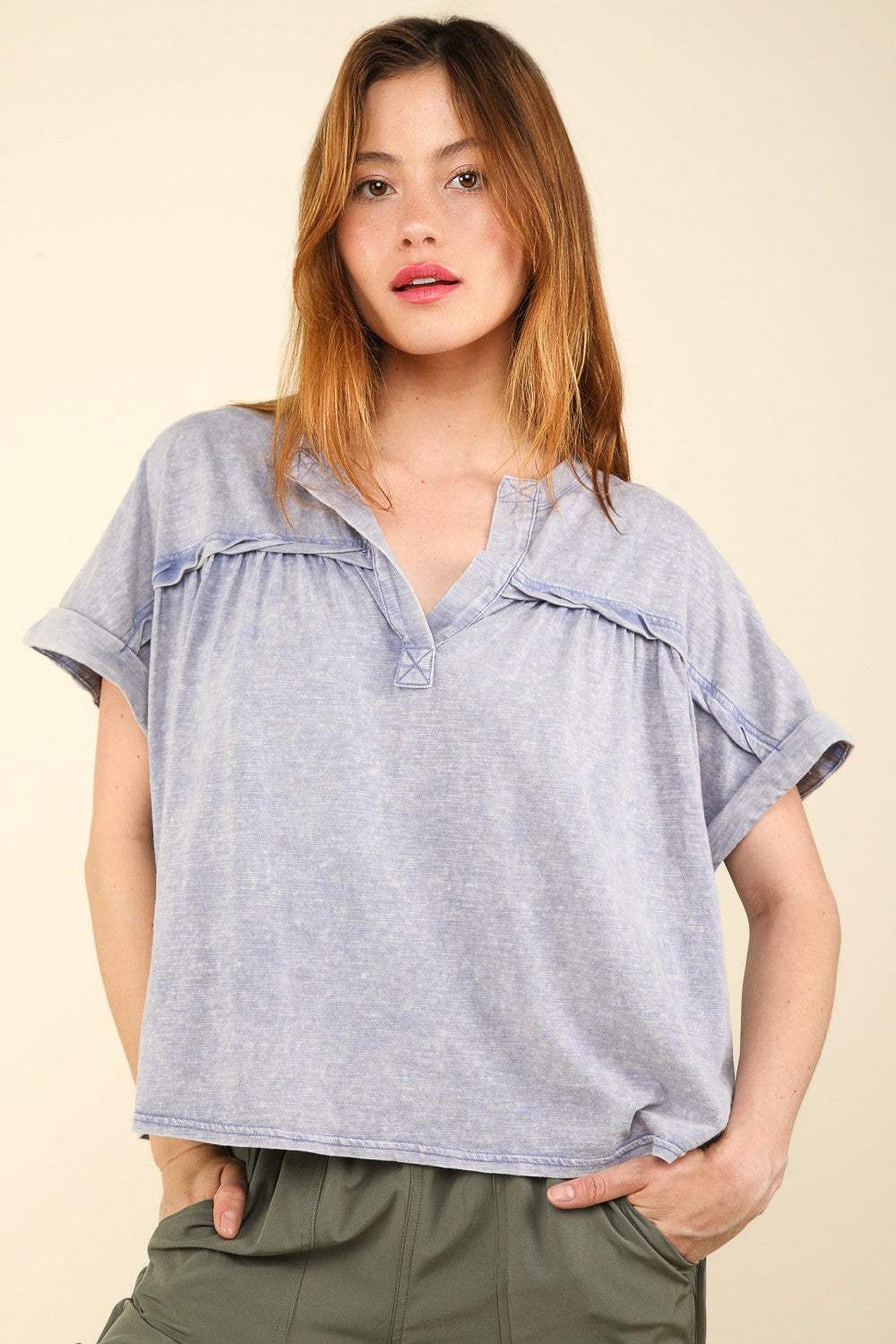 VERY J Nochted Short Sleeve Washed T-Shirt - Trendsi - Flyclothing LLC