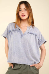 VERY J Nochted Short Sleeve Washed T-Shirt - Trendsi - Flyclothing LLC