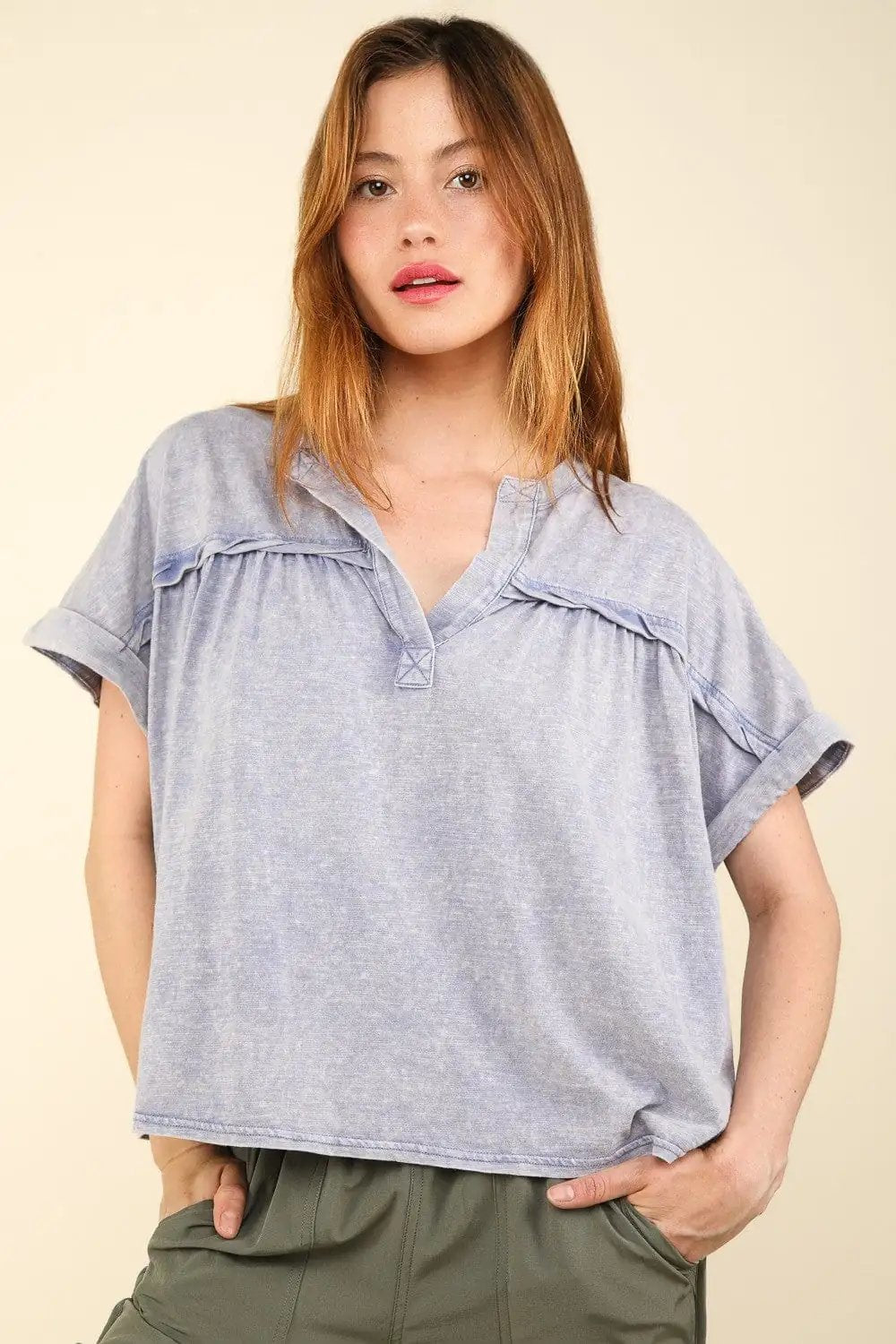 VERY J Nochted Short Sleeve Washed T-Shirt - Trendsi