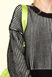 VERY J Exposed Seam Cropped Striped Slit Sweater - Trendsi
