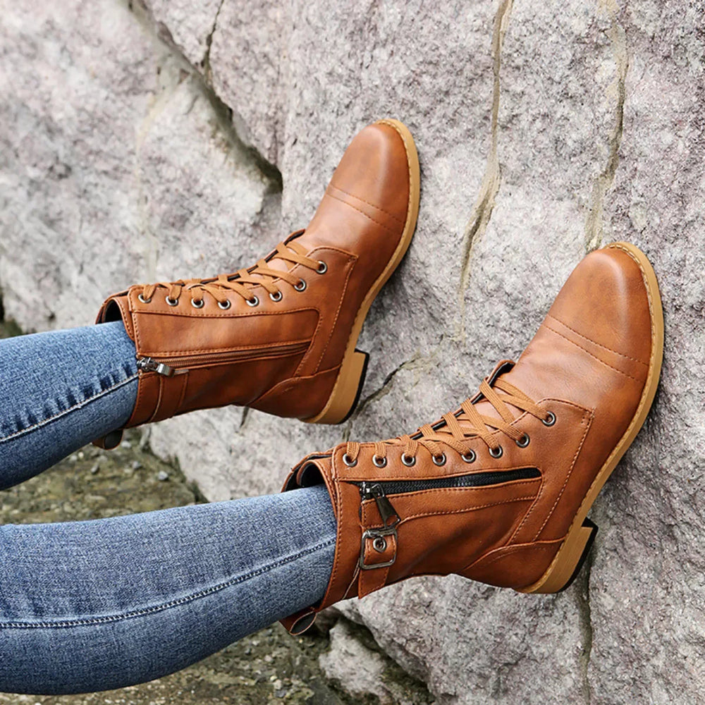 Lace-Up Ankle Boots with Zipper Detail - Trendsi - Flyclothing LLC