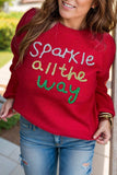 Plus Size Contrast Letter Round Neck Long Sleeve Sweater - Trendsi - Flyclothing LLC
