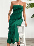 Devine Ruffled Slit Back Tube Maxi Dress - Trendsi - Flyclothing LLC