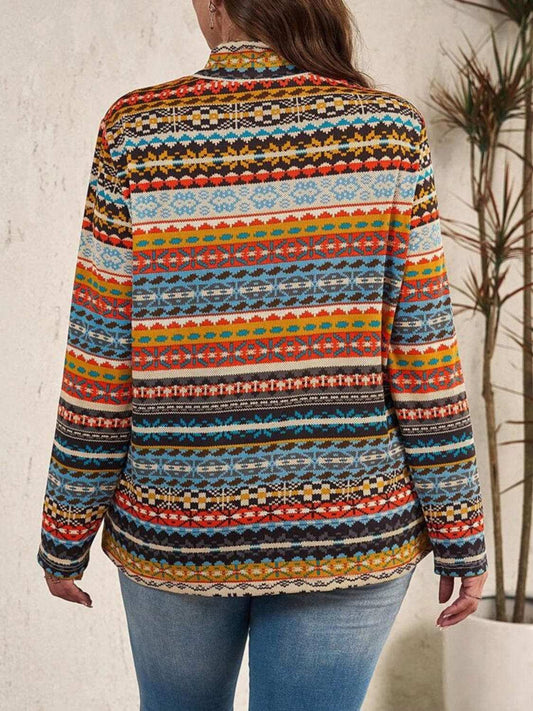 Plus Size Drawstring Printed Mock Neck Long Sleeve Top - Trendsi - Flyclothing LLC