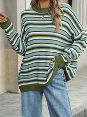 Striped Mock Neck Long Sleeve Sweater - Trendsi